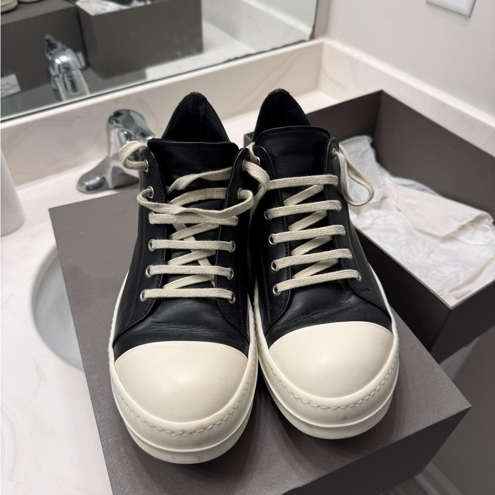Rick Owens Black and Cream Sneakers